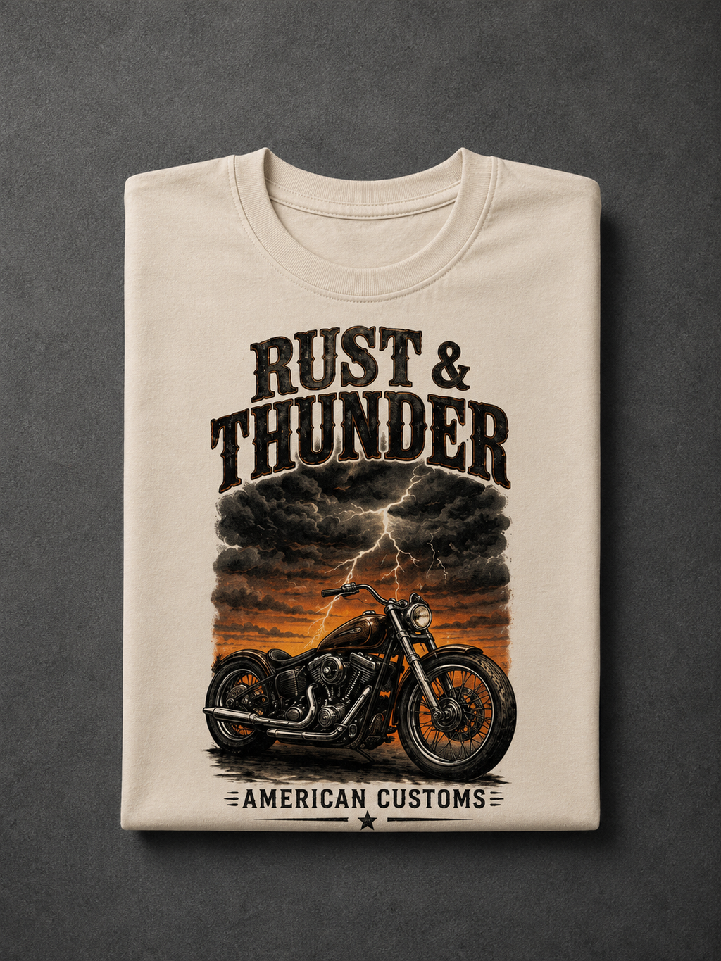 T-shirt Rust & Thunder Vintage | Moto Américaine | T-shirt Biker Unisexe 100% Coton
