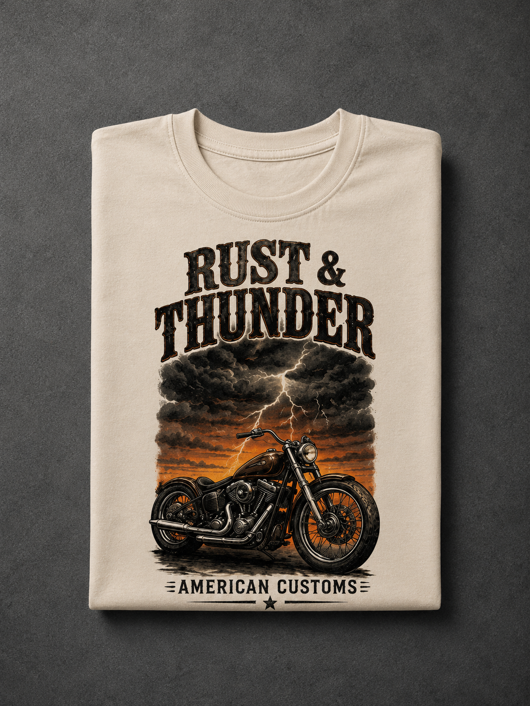 T-shirt Rust & Thunder Vintage | Moto Américaine | T-shirt Biker Unisexe 100% Coton