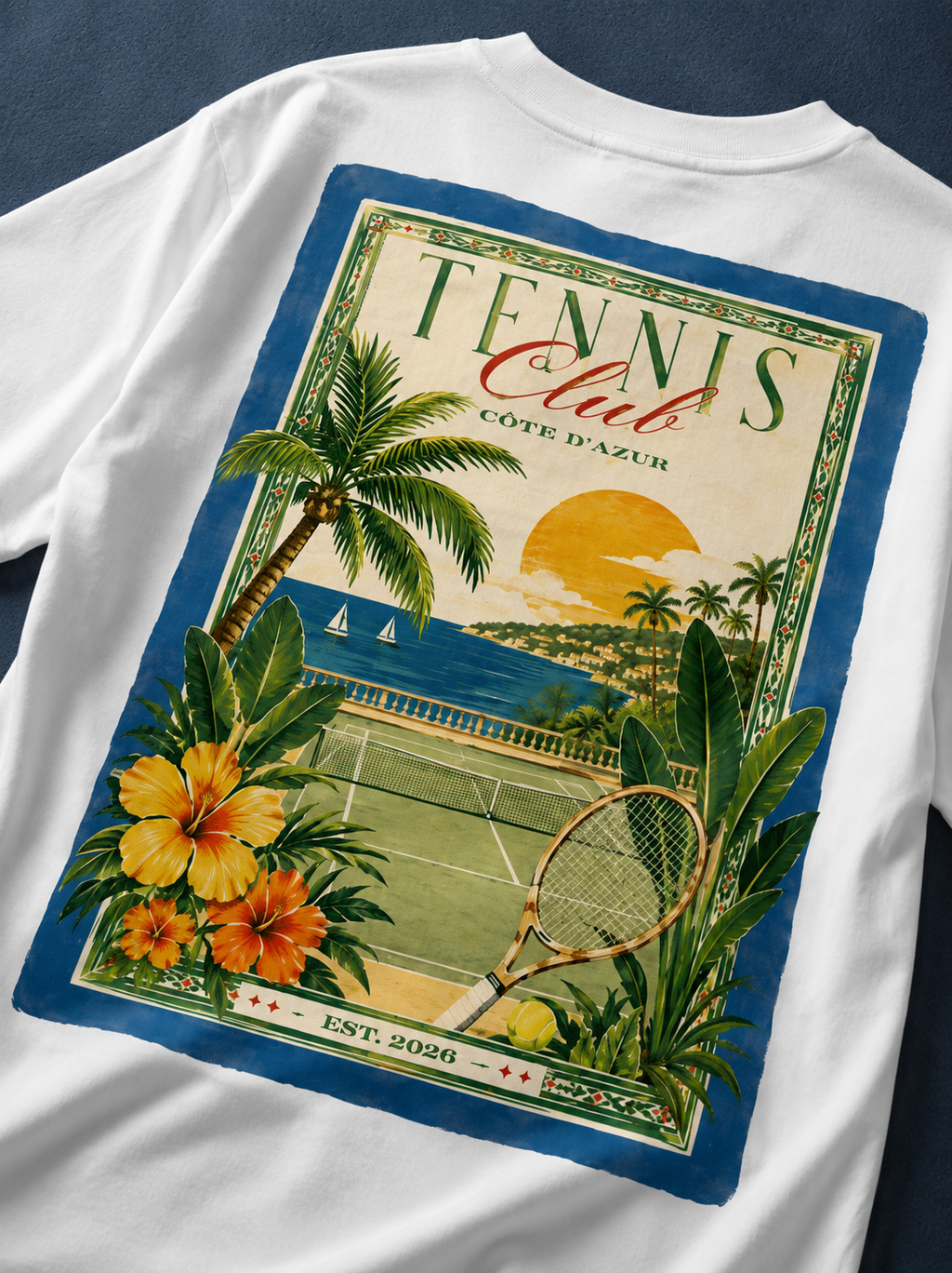 T-shirt Tennis Club Côte d’Azur – T-shirt Unisexe 100 % Coton | Style Riviera Vintage | EMPREINTE