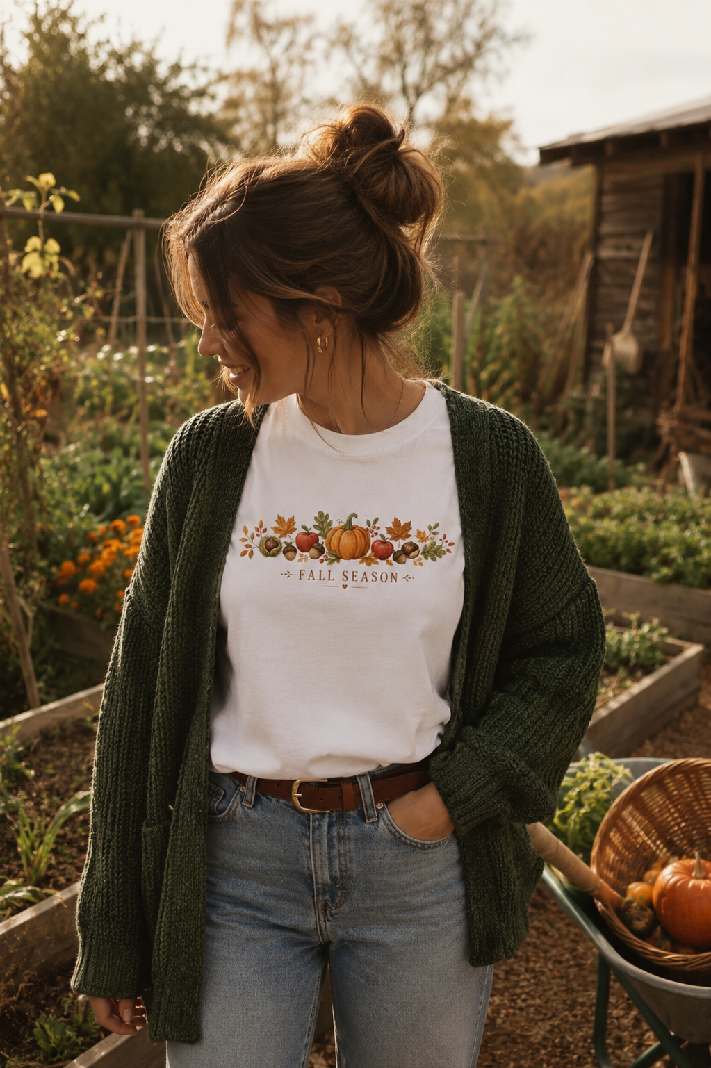 T-shirt Fall Season | Citrouilles et feuilles d’automne | 100 % coton unisexe