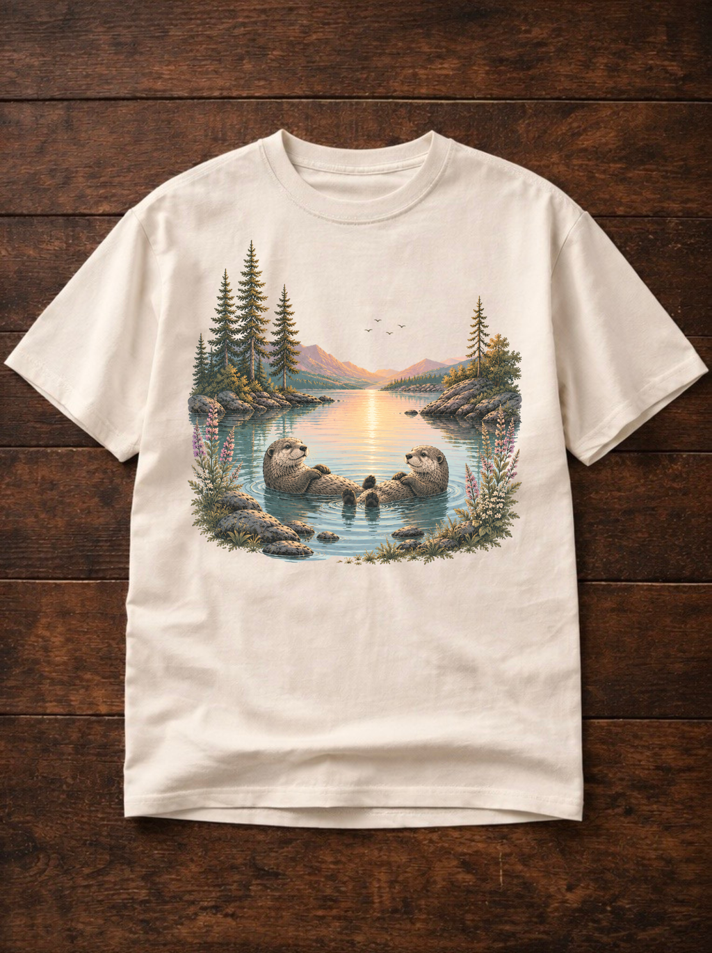 T-shirt Loutres du Lac | Paysage montagne et forêt | 100 % coton unisexe