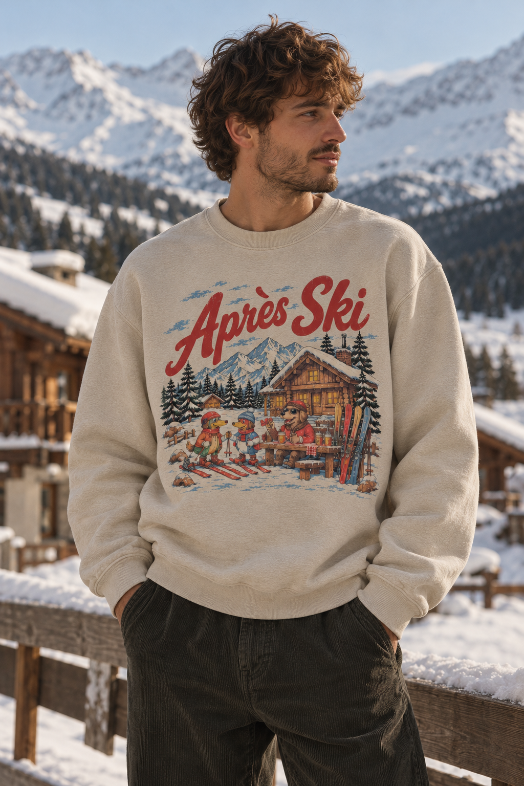 Sweatshirt Après Ski Vintage | Chalet alpin et montagne enneigée | Unisexe
