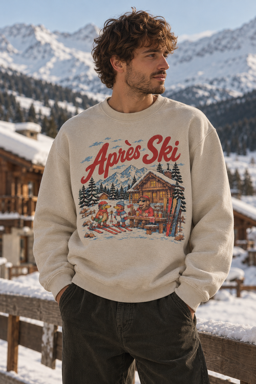 Sweatshirt Après Ski Vintage | Chalet alpin et montagne enneigée | Unisexe