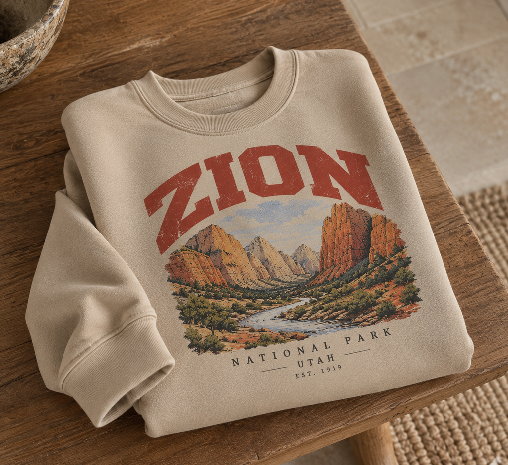 Sweatshirt Zion National Park | Canyon et rivière en style vintage | Unisexe