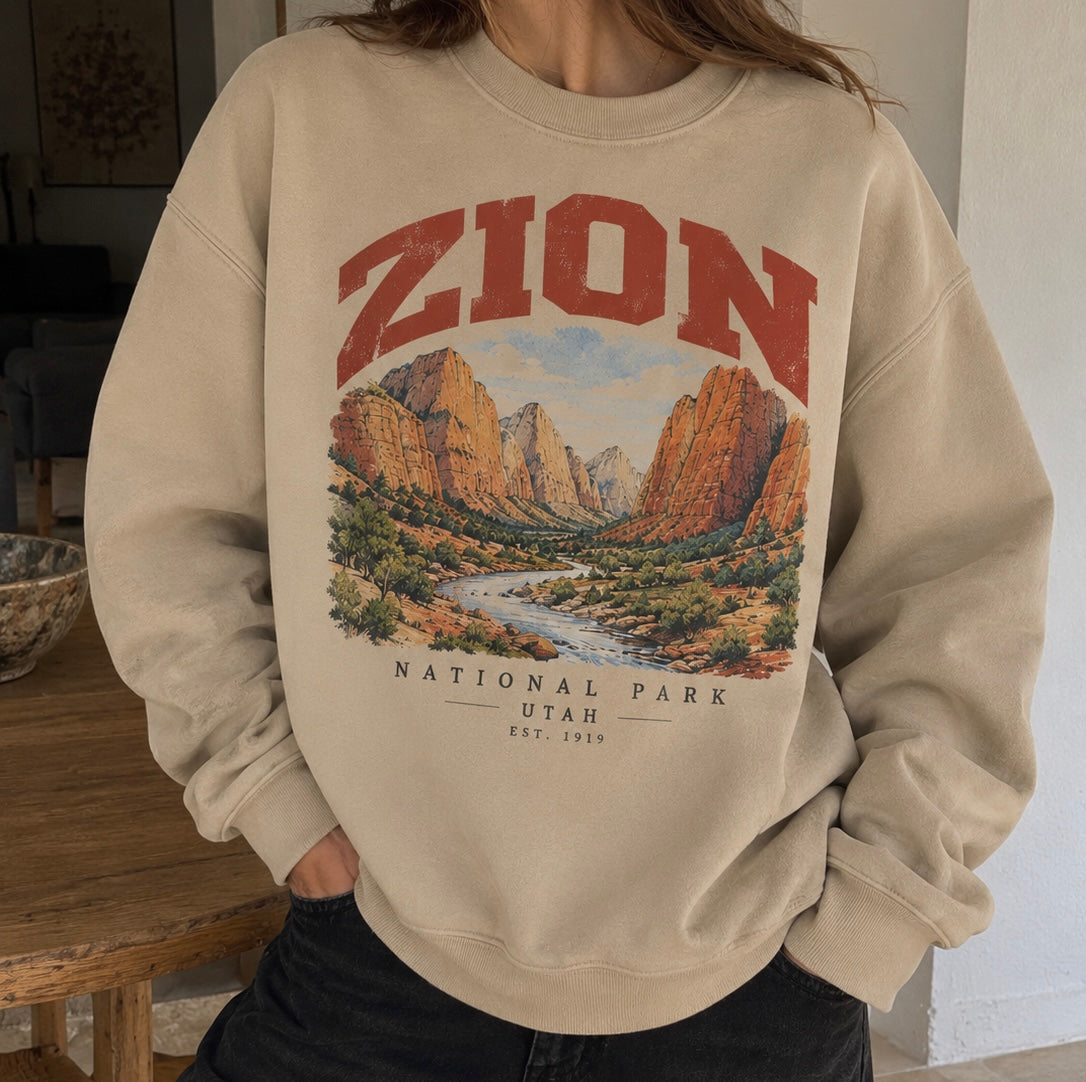 Sweatshirt Zion National Park | Canyon et rivière en style vintage | Unisexe