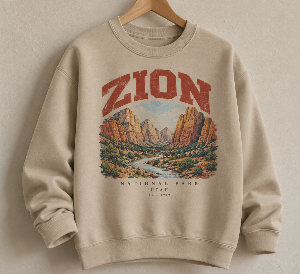 Sweatshirt Zion National Park | Canyon et rivière en style vintage | Unisexe