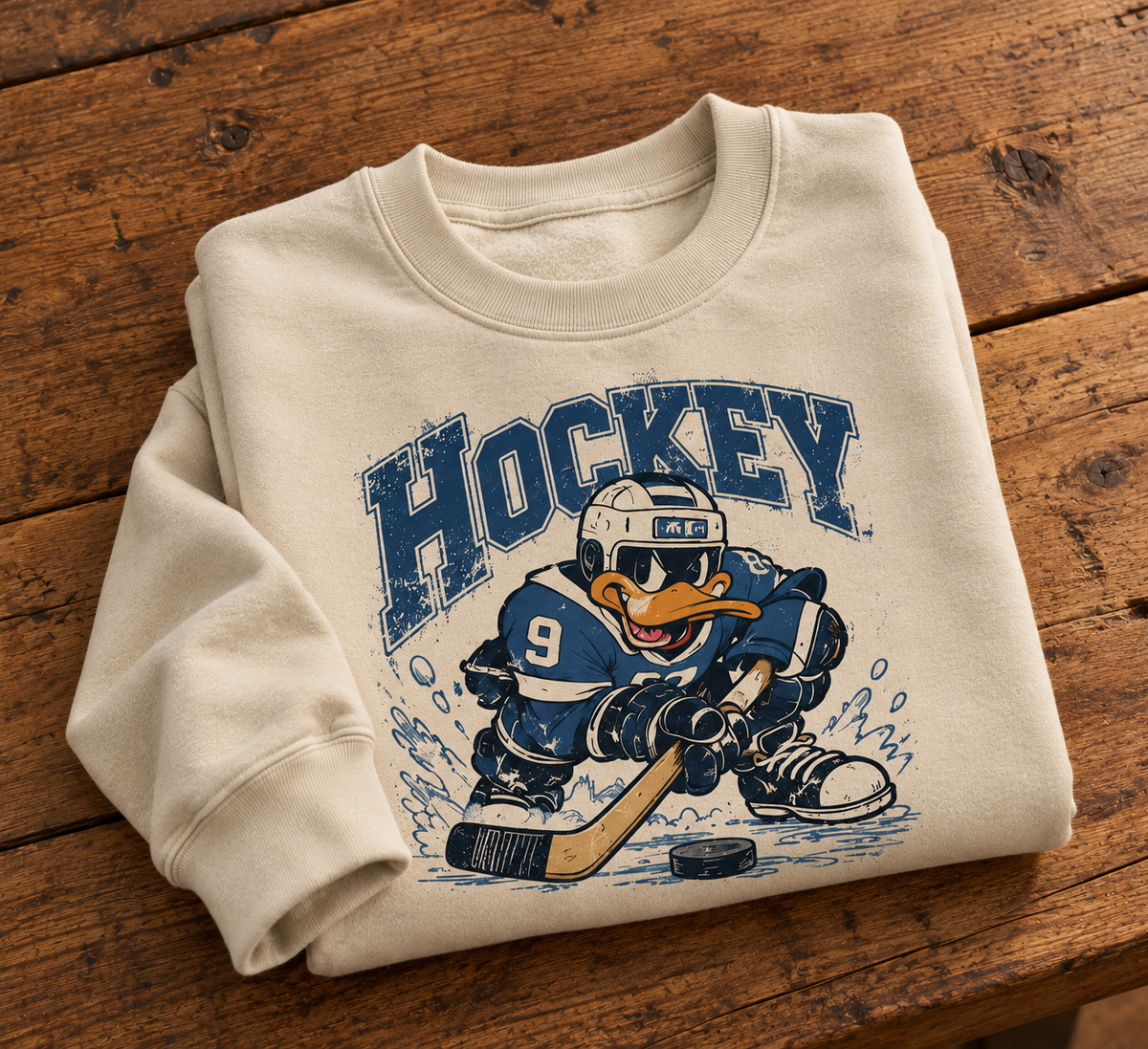 Sweatshirt Canard Hockey Vintage | Illustration sportive rétro | Unisexe