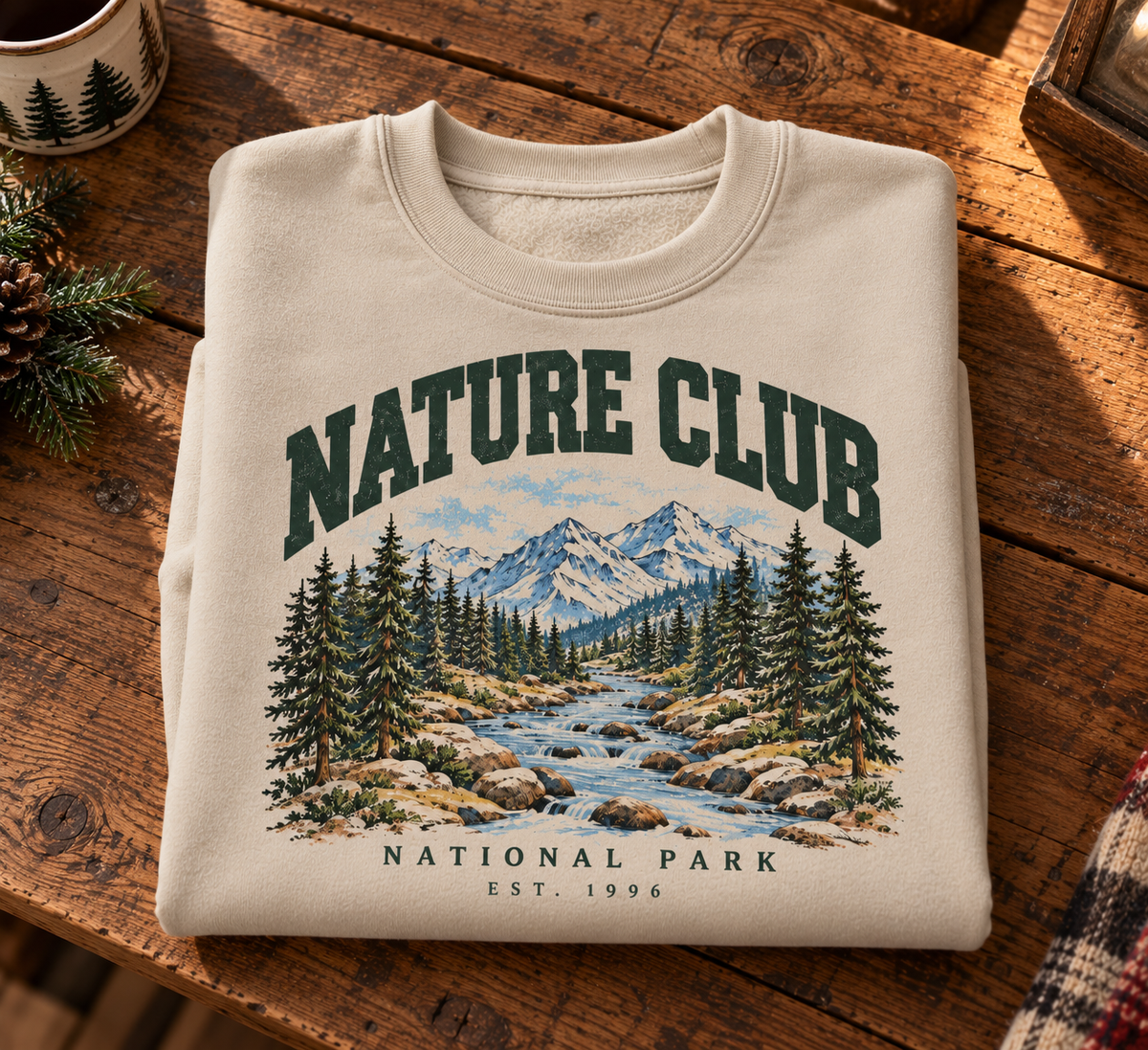 Sweatshirt Nature Club Vintage | Montagnes et rivière en forêt | Unisexe