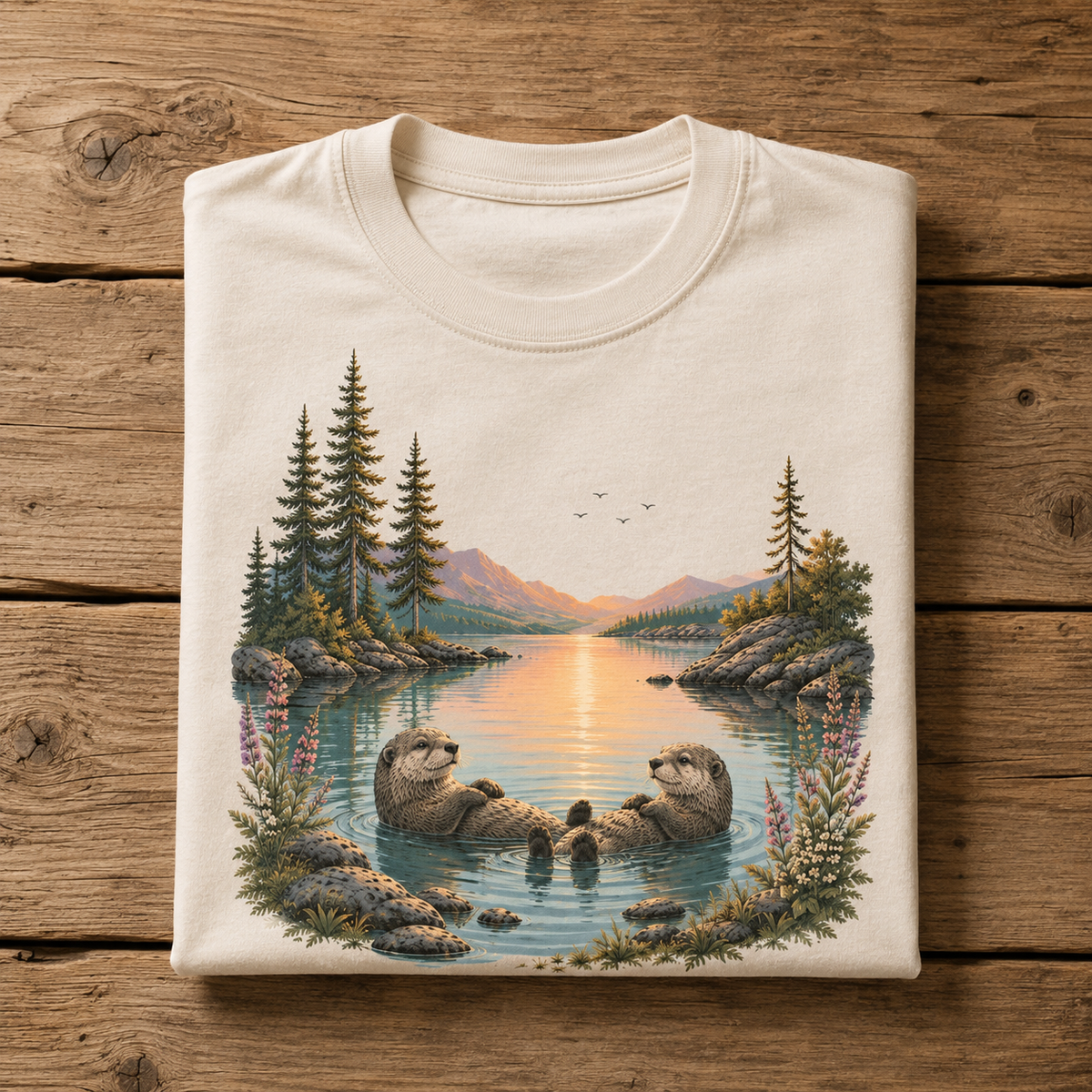 T-shirt Loutres du Lac | Paysage montagne et forêt | 100 % coton unisexe