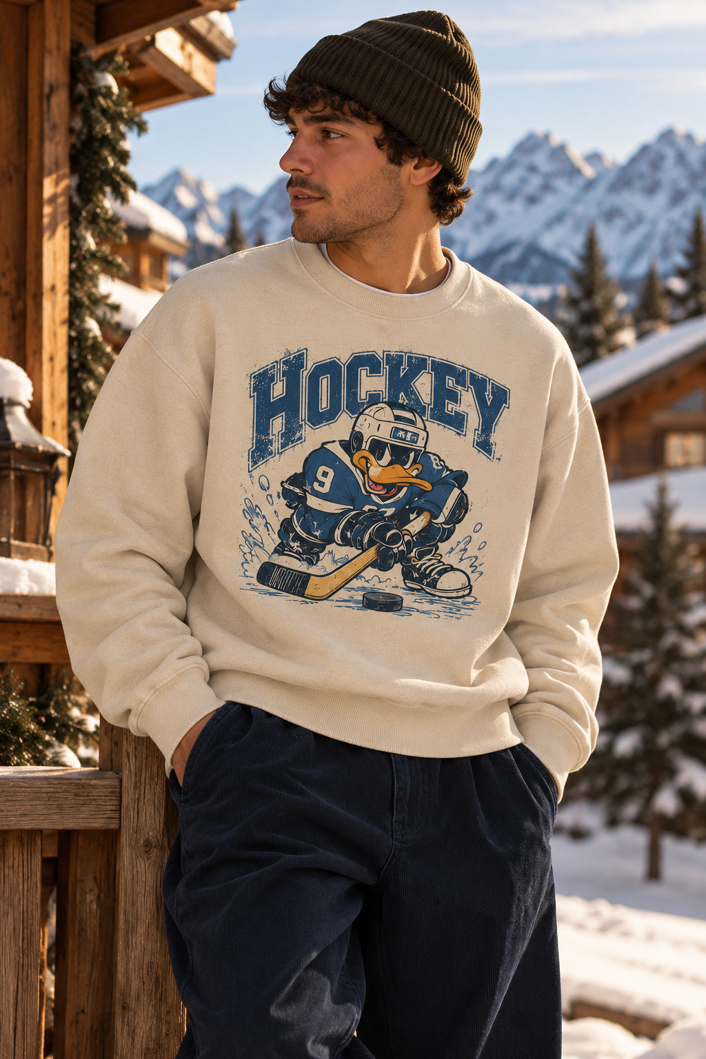 Sweatshirt Canard Hockey Vintage | Illustration sportive rétro | Unisexe