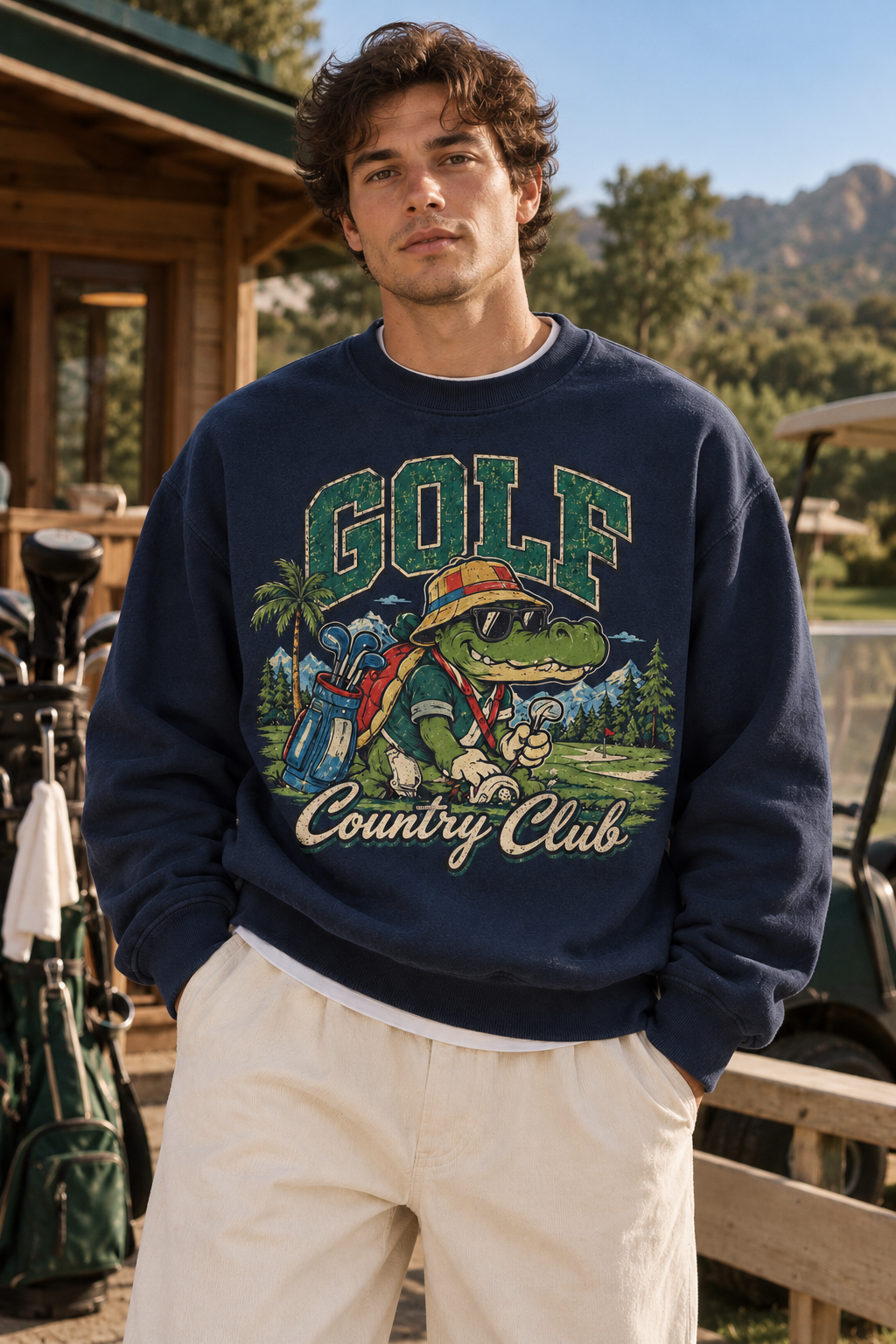Sweatshirt Golf Country Club | Alligator golfeur vintage | Unisexe