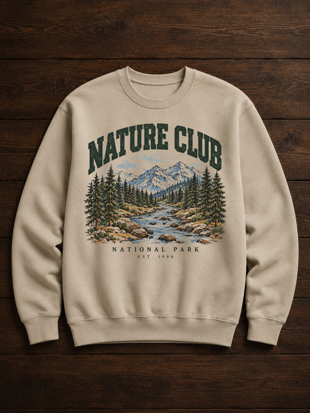 Sweatshirt Nature Club Vintage | Montagnes et rivière en forêt | Unisexe