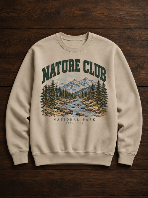 Sweatshirt Nature Club Vintage | Montagnes et rivière en forêt | Unisexe
