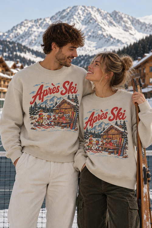 Sweatshirt Après Ski Vintage | Chalet alpin et montagne enneigée | Unisexe